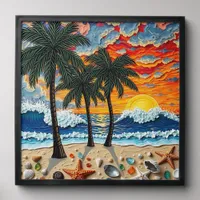 Beautiful Beach Scene with Palm Trees Peel And Stick Photo Tile