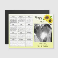 Wedding Photo Yellow Sunflowers Mini 2021 Calendar Magnetic Invitation