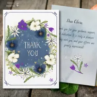 Elegant Denim Blue Watercolor Floral Thank You  Card