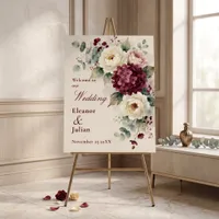 Watercolor Burgundy Cream Floral Wedding Welcome Foam Board