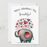 Cute Whimsical Elephant Valentine's Day Flat Card