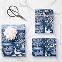 Winter Wonderland: Blue and White Christmas Tree Wrapping Paper Sheets