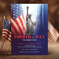 Vintage July 4th Statue of Liberty & USA Flag Invitation
