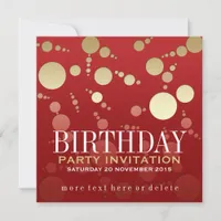 Modern Passion Red+Gold Birthday Invitations