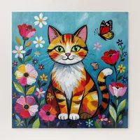 Colorful Cat and Butterfly  Jigsaw Puzzle