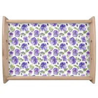Watercolor Style Purple Pansy Type Flowers  Serving Tray