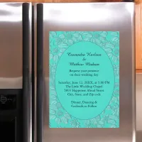 Elegant Romantic Daisies Floral Turquoise Wedding Magnetic Invitation