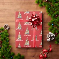 Cute Meowy Catmas Cats Christmas Tree Red Wrapping Paper