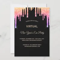 Virtual New Years Eve party rainbow glitter black Invitation