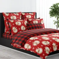 Vintage Santa Claus Red Plaid Christmas Duvet Cover