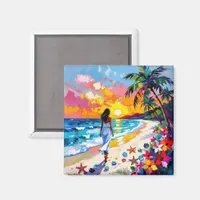 Vibrant Sunset Abstract Beach Scene   Magnet