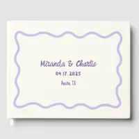 Whimsical Minimal Wavy Border Handwritten Lavender Guest Book
