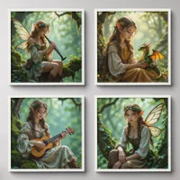Set of Fairies and Elves in Enchanted Forest Peel And Stick Photo Tile