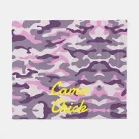 Girly Camouflage Pinks Monogram in Yellow | Fleece Blanket