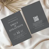 Minimalist Typography QR Code Wedding Grey Invitation