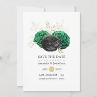 Dark Emerald and Gold Floral Wedding Save The Date
