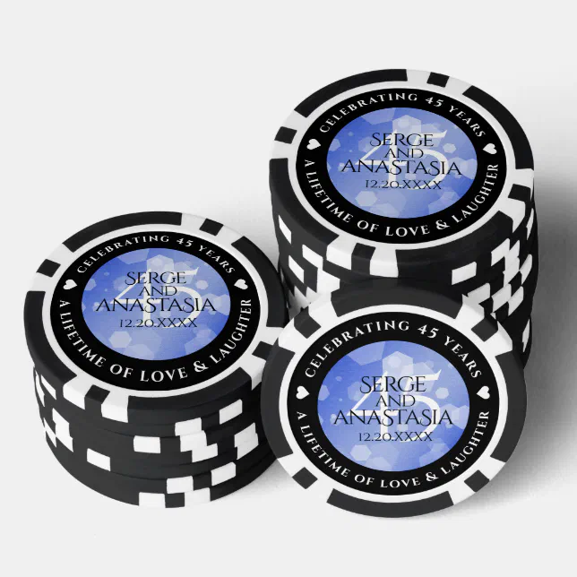 Elegant 45th Sapphire Wedding Anniversary Poker Chips