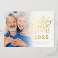 Photo Overlay Happy New Year 2025 Luxury Real Foil Holiday Card