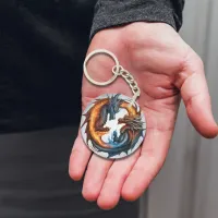 Duel of Elements: Fire & Ice Dragon Keychain