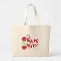 Funny Knitter Knit Wit Slogan Hobby Cartoon Design Large Tote Bag