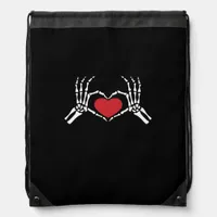Kids Skeleton Hand Heart Valentines Day Cool Class Drawstring Bag