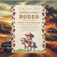 Cowgirl First Rodeo 1st Birthday Invitation