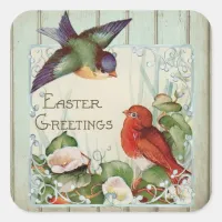 Happy Easter Vintage Birds Square Sticker