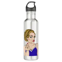 Retro Lady Flipping the Bird   Stainless Steel Water Bottle