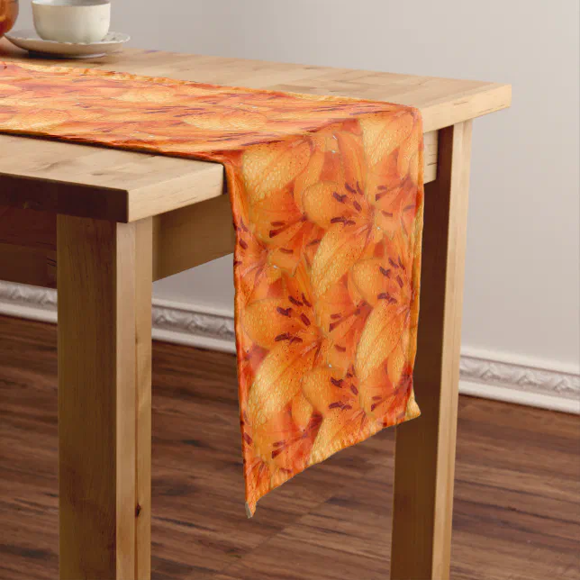 Rain-Kissed Orange Asiatic Tiger Lilies Long Table Runner