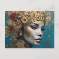 A Woman with Gold and Flowers Postcard