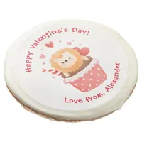 Cute Lion in Cupcake Custom Kids Valentine's Day Sugar Cookie