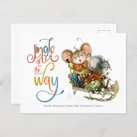 Cute Mice Sleighing Jingle All The Way Glitter Postcard