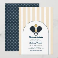 Dinks & Drinks Champagne Navy Pickleball Birthday Invitation