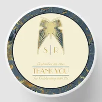 Art Deco Butterfly Blue Gold "Thank You" Wedding Mini Candle Favors