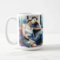 Woman Sleeping on the Subway Listening to Music Coffee Mug