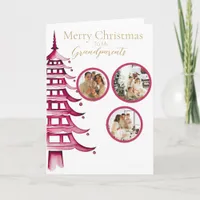 Red Christmas Pagoda Tree Grandparent 3-Photo  Card