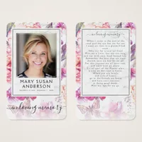 Floral Marble Photo Funeral Memorial Poem Card