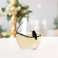 Stemless Wineglass - Hummingbird on Branch Stemless Wine Glass