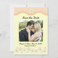 Light Orange Six Petal Flower Save the Date Card