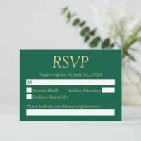 Hunter Green Golden Beige Wedding RSVP Card