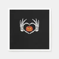 Vintage Skeleton Hands Heart Pumpkin Autumn Hallow Napkins