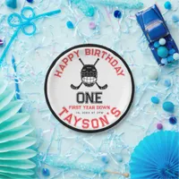 Hockey First Year Down 1st birthday  Paper Plates