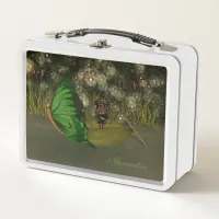 Cute Fairy in Boat with Fireflies Metal Lunch Box