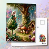 Fairy sitting on an Artichoke Magical Illutration Postcard