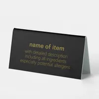 Simple Gold on Black Buffet Item Description Menu Table Tent Sign