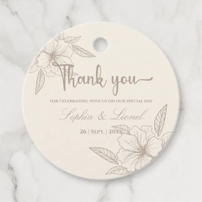 Minimalist Elegant Outline Floral Wedding Favor Tags