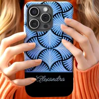 Black Blue Retro 1920s Gatsby Palms Script Name iPhone 15 Case
