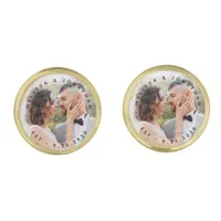 Modern Bride Groom Simple Photo Wedding Gold  Cufflinks