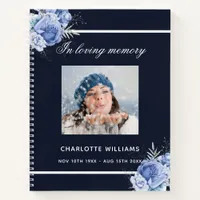 Guest book memorial funeral blue floral photo