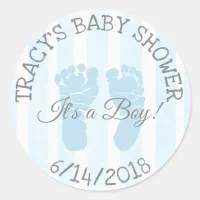 Blue Its a Boy Footprints Baby Shower Stickers